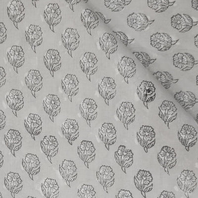 Pure Cotton Jaipuri Grey With Self Design Hand Block Print Fabric