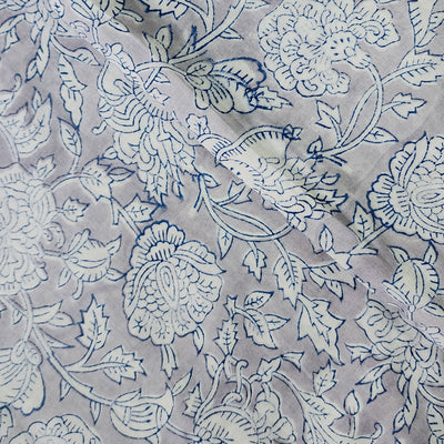 Pure Cotton Jaipuri Grey With White Flower Jaal Hand Block Print Fabric