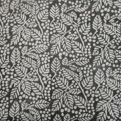 ( Blouse Pieces 1.40 Meter) Pure Cotton Jaipuri Grey With White Wild Leaves Hand Block Print Fabric