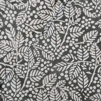 ( Blouse Pieces 1.40 Meter) Pure Cotton Jaipuri Grey With White Wild Leaves Hand Block Print Fabric