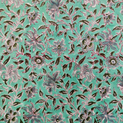 Pure Cotton Jaipuri Light Blue Oleander Flower Jaal Hand Block Print Fabric