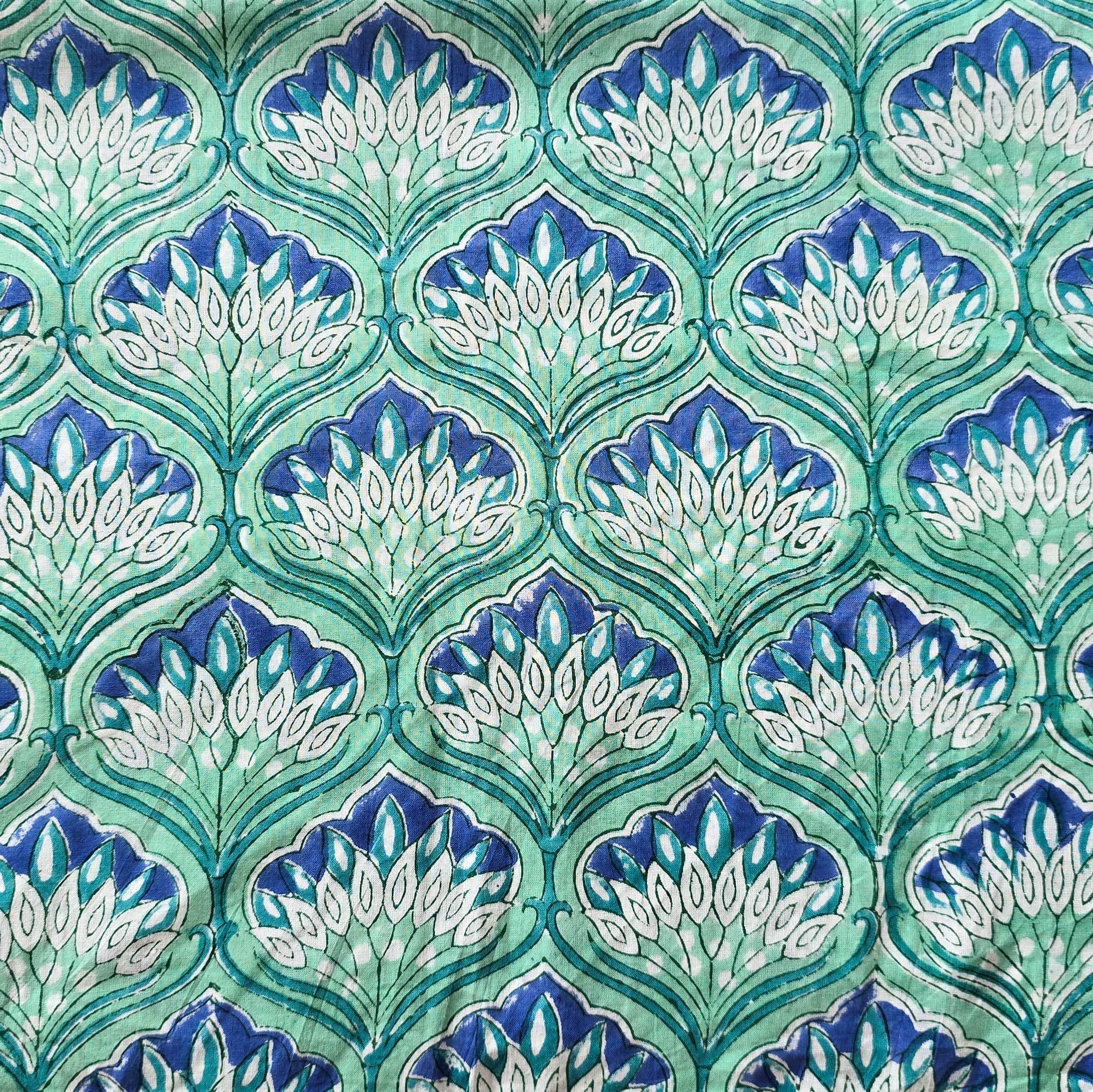 Pure Cotton Jaipuri Light Blue With Blue Flower Jaal Hand Block Print ...