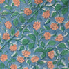 Pure Cotton Jaipuri Light Blue With Pink Tiny Rose Jaal Hand Block Print Fabric