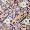 ( Pre-Cut 0.80 Meter  ) Pure Cotton Jaipuri Light Brown With Jungle White And Purple Flower Creeper Hand Block Print Fabric