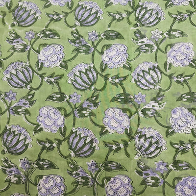 Pure Cotton Jaipuri Light Green With Dark Green Floral Jaal Hand Block Print Fabric