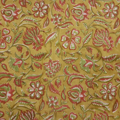 Pure Cotton Jaipuri Light Green With Intricate Flower Jaal Hand Block Print Fabric