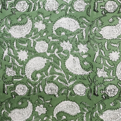 Pure Cotton Jaipuri Light Green With White Small Kairi Jaal Hand Block Print Fabric