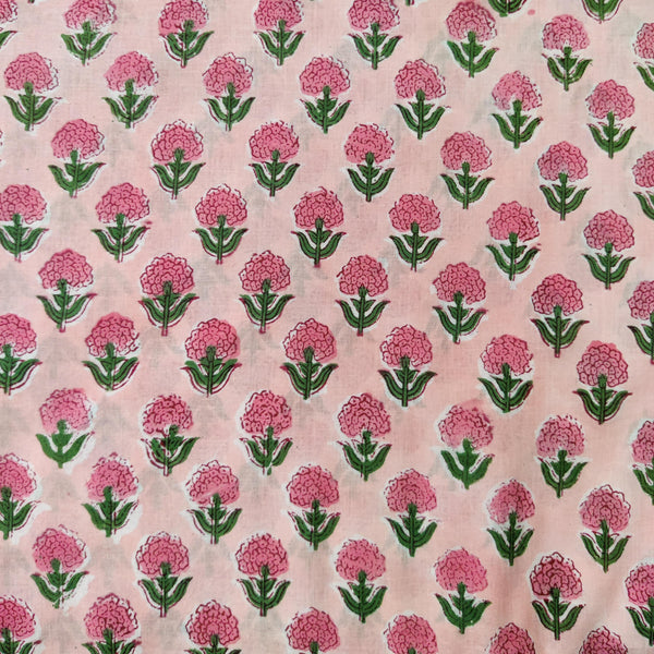 (Pre-cut 1 meter ) Pure Cotton Jaipuri Light Pink With Pink Motifs Hand Block Print Fabric