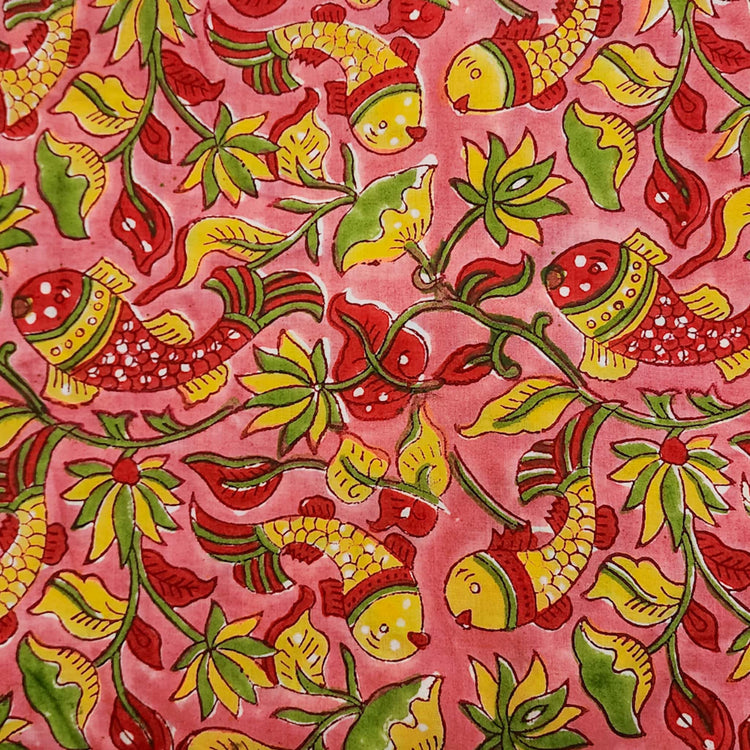 Pure Cotton Jaipuri Light Pink With Yellow And Green Flower With Intri ...