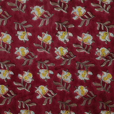 Pure Cotton Jaipuri Maroon With Cream Flower Hand Block Print Fabric