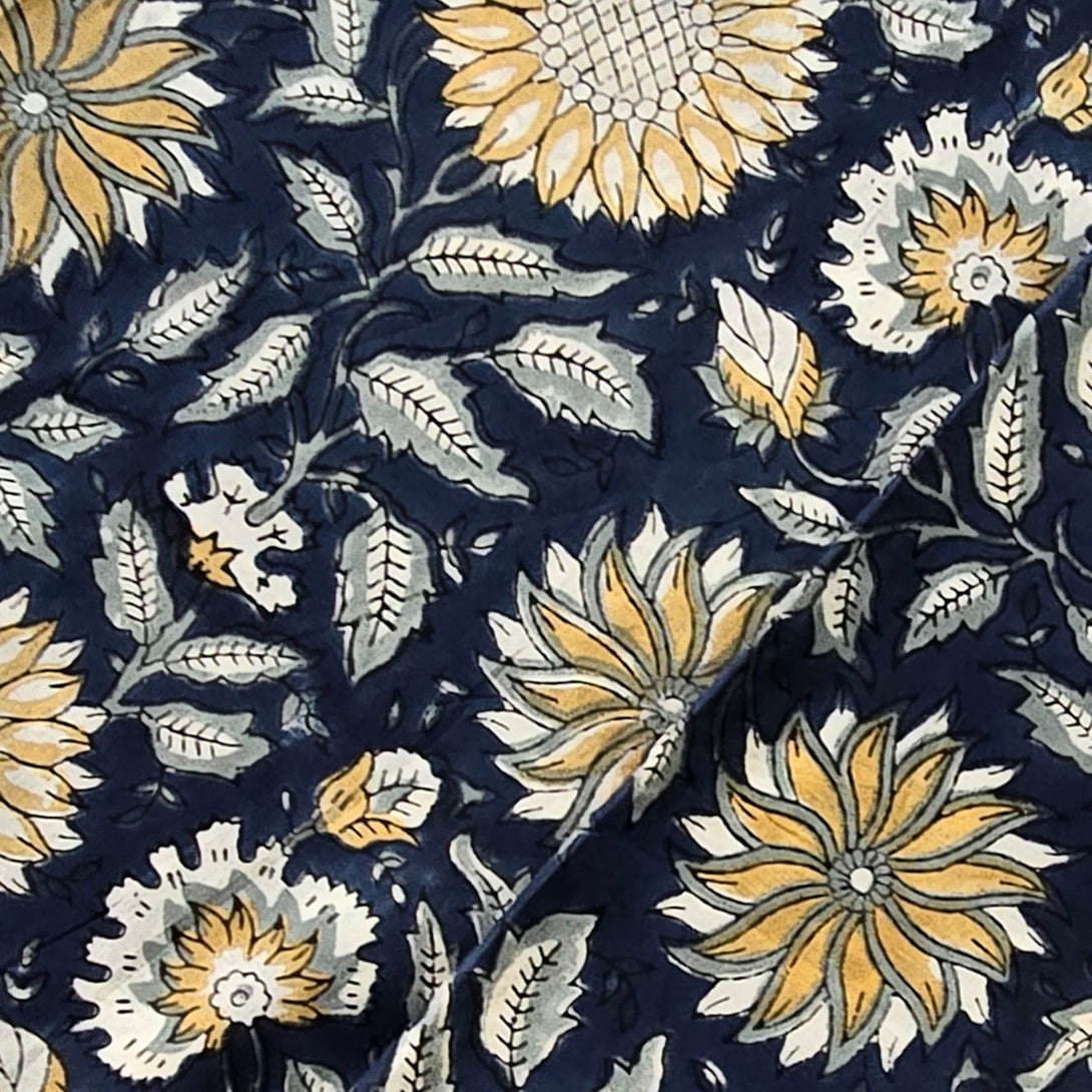 Hand Jaa Pre cut (1.65 Meter) Pure Cotton Jaipuri Navy Blue With Big Flower Jaa ...
