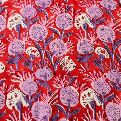 Pure Cotton Jaipuri Orange With Lavender grass Hand Block Print Fabric