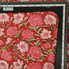 (Pre-Cut 1.50 Meter )Pure Cotton Jaipuri Orange With Lillies And Roses Motif Hand Block Print Fabric