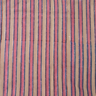 Pure Cotton Jaipuri Peach With Pink Stripes Hand Block Print Fabric
