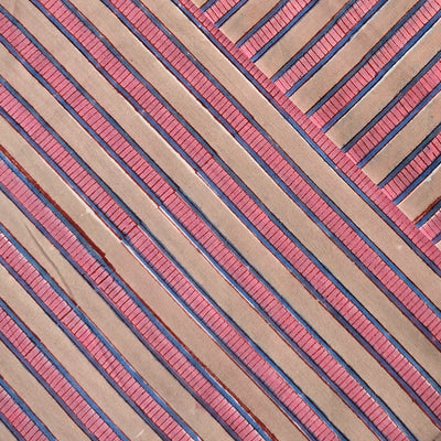 Pure Cotton Jaipuri Peach With Pink Stripes Hand Block Print Fabric