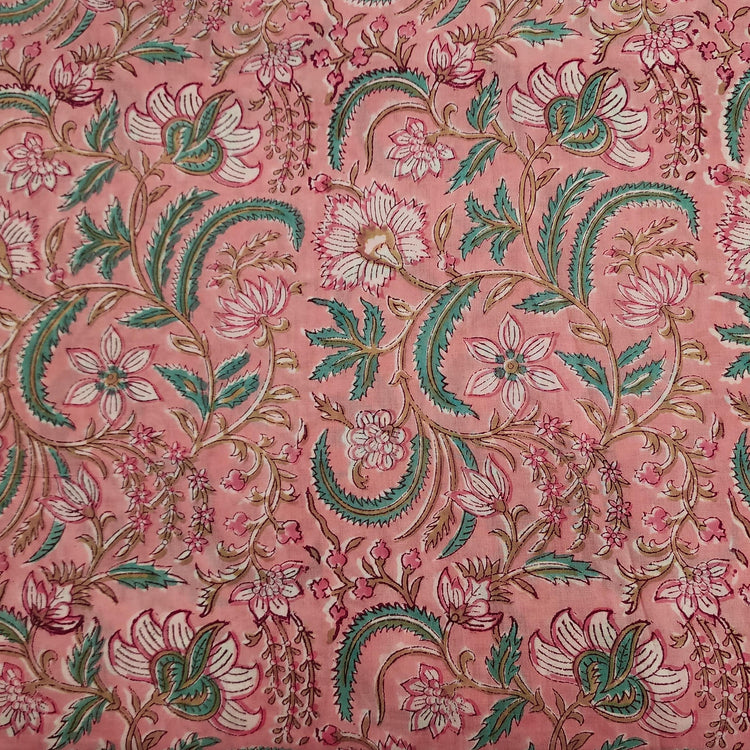 Peach Jaal Hand Block Printed Cotton Fabric