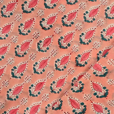 Pure Cotton Jaipuri Pink With Flower Buds Hand Block Print Fabric
