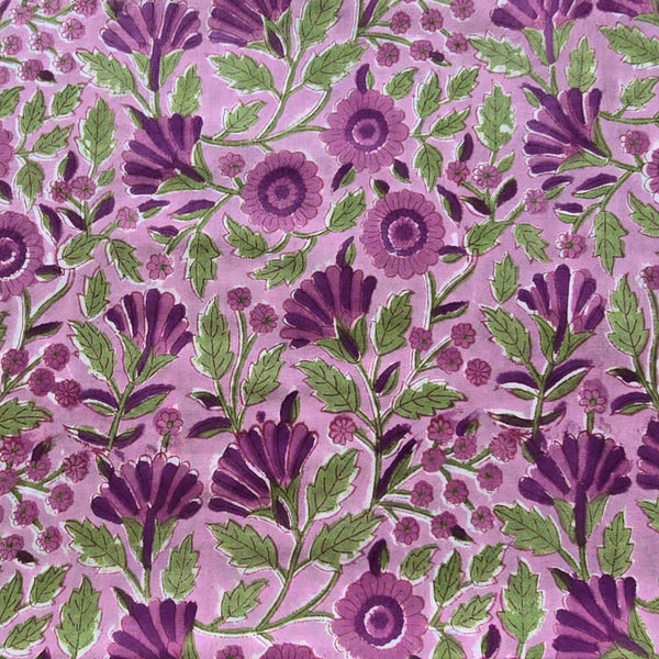 Pure Cotton Jaipuri Pink  With Purple  Flower Jaal Hand Block Print Fabric