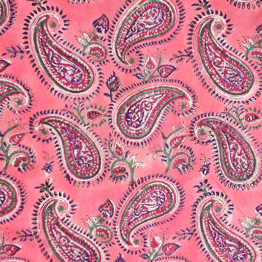 Per Cut (1.15 Meter) Pure Cotton Jaipuri Pink With Purple Kairi Jaal H ...