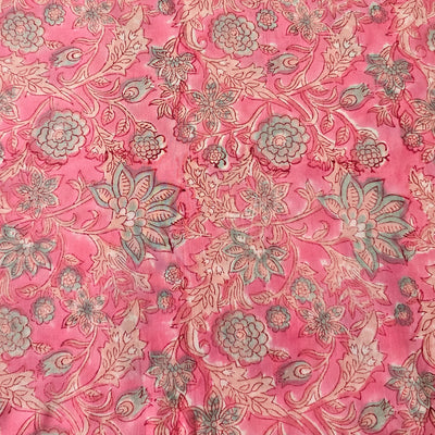 Pure Cotton Jaipuri  Pink With Simple Floral Jaal Hand Block Print Fabric