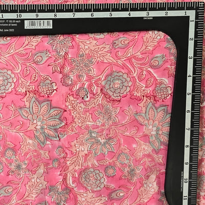 Pure Cotton Jaipuri  Pink With Simple Floral Jaal Hand Block Print Fabric