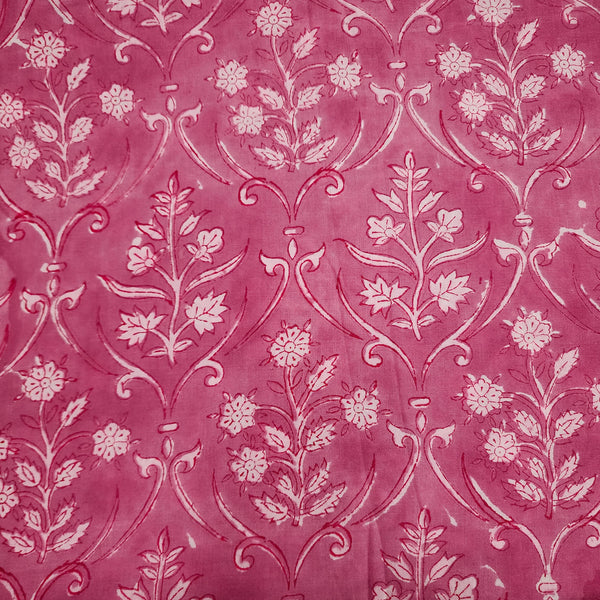 BLOUSE PIECE 0.80 METER Pure Cotton Jaipuri Pink With White All Over Floral Pattern Jaal Hand Block Print Fabric