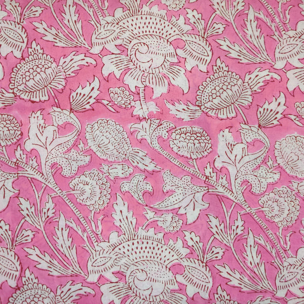 Blouse Piece 1 Meter Pure Cotton Jaipuri Pink With Wild Wild Jaal Hand Block Print Fabric