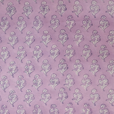 ( Pre-Cut 1.65 Meter) Pure Cotton Jaipuri Purple Self Design Flower Hand Block Print Fabric