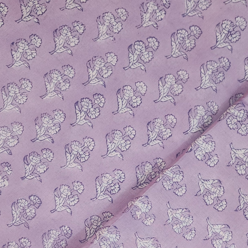( Pre-Cut 1.65 Meter) Pure Cotton Jaipuri Purple Self Design Flower Hand Block Print Fabric