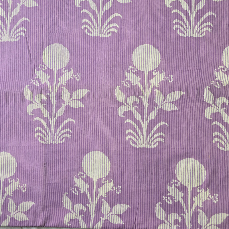 Pure Cotton Jaipuri Purple With White Big Flower Motif Hand Block Print Fabric
