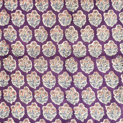 Pure Cotton Jaipuri Purple With White Flower Motif Hand Block Print Fabric