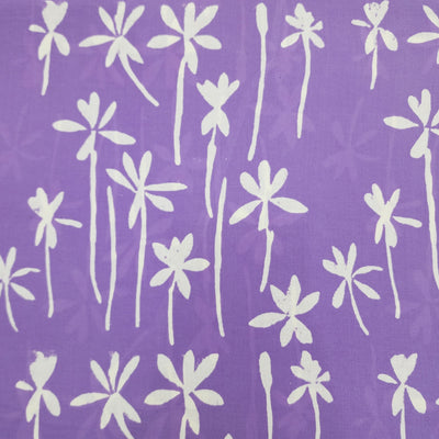 ( Pre-Cut 1 Meter ) Pure Cotton Jaipuri Purple With White Flower Motif Hand Block Print Fabric