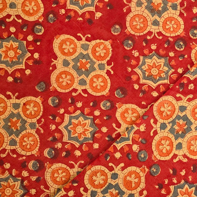 Pure Cotton Jaipuri Red With Light Mustard Intricate Design Hand Block Print Fabric