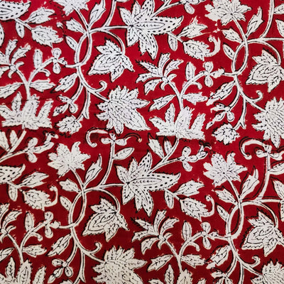 ( Pre-Cut 0.80 Meter) Pure Cotton Jaipuri Red With White Daffodil Flower Jaal Hand Block Print Fabric