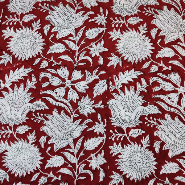 (Blouse Piece 0.85 Meter) Pure Cotton Jaipuri Red With White Jaal Hand Block Print Fabric