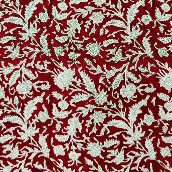 Pre-cut 1.70 meter Pure Cotton Jaipuri Red With White Jungle Flowers Jaal Hand Block Print Fabric