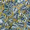 ( Pre-Cut 1.65 Meter ) Pure Cotton Jaipuri Teal Green With Yellow And Light Blue Flower Jaal Hand Block Print Fabric