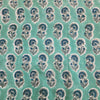 Pre-cut 1.5 meter Pure Cotton Jaipuri Teal With Grey Blue Flowers Hand Block Print Fabric