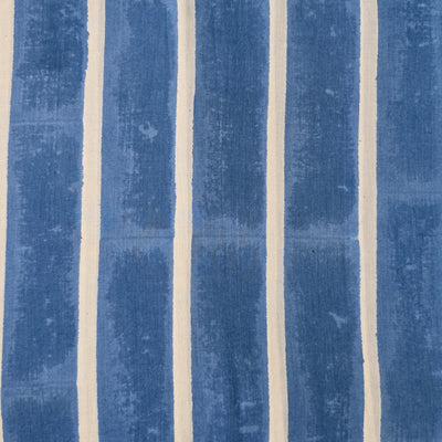 ( Pre-Cut 1.55 Meter ) Pure Cotton Jaipuri White And Big Fat Stripes Of Blue Hand Block Print FabricPure