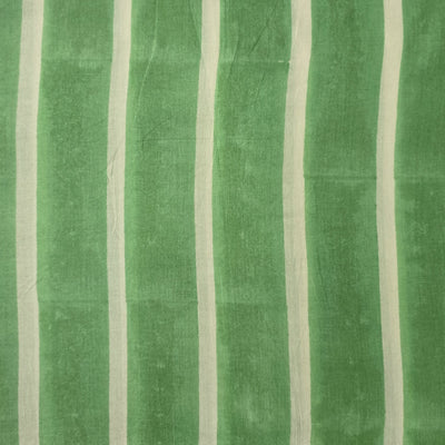 Pure Cotton Jaipuri White And Big Fat Stripes Of Green Hand Block Print Fabric