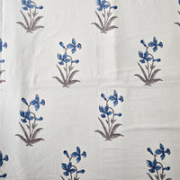 Pure Cotton Jaipuri White And Blue Big Flower Motif Hand Block Print Fabric