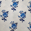 ( Pre-Cut 1.80 Meter ) Pure Cotton Jaipuri White And Blue Rose Flower Jaal Hand Block Print Fabric