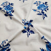( Pre-Cut 1.80 Meter ) Pure Cotton Jaipuri White And Blue Rose Flower Jaal Hand Block Print Fabric