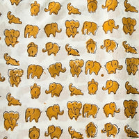 Pure Cotton Jaipuri White With Yellow Elephant Hand Block Print Fabric