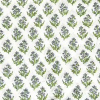 Pure Cotton Jaipuri White And Green And Grey Flower Motif Hand Block Print Fabric
