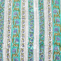Pure Cotton Jaipuri White And Green Border And Flower Creeper  Hand Block Print Fabric