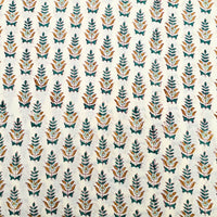 Pure Cotton Jaipuri White And Grey With Mustard Golden Champa Hand Block Print Fabric
