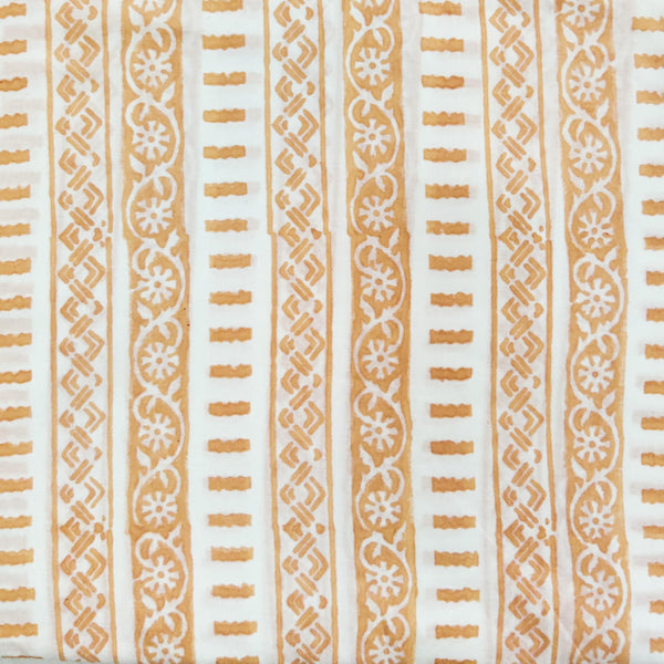 ( Pre-Cut 1.60 Meter ) Pure Cotton Jaipuri White And Orange Border Hand Block Print Fabric