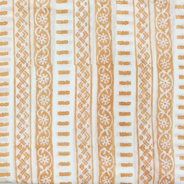 ( Pre-Cut 1.60 Meter ) Pure Cotton Jaipuri White And Orange Border Hand Block Print Fabric
