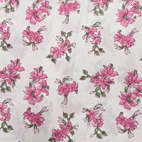 Pure Cotton Jaipuri White And Pink Flower Hand Block Print Fabric